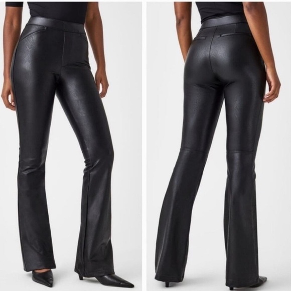 Spanx Leather Like Flare Pants in Black Size XL Petite NEW with Tags - Picture 1 of 17
